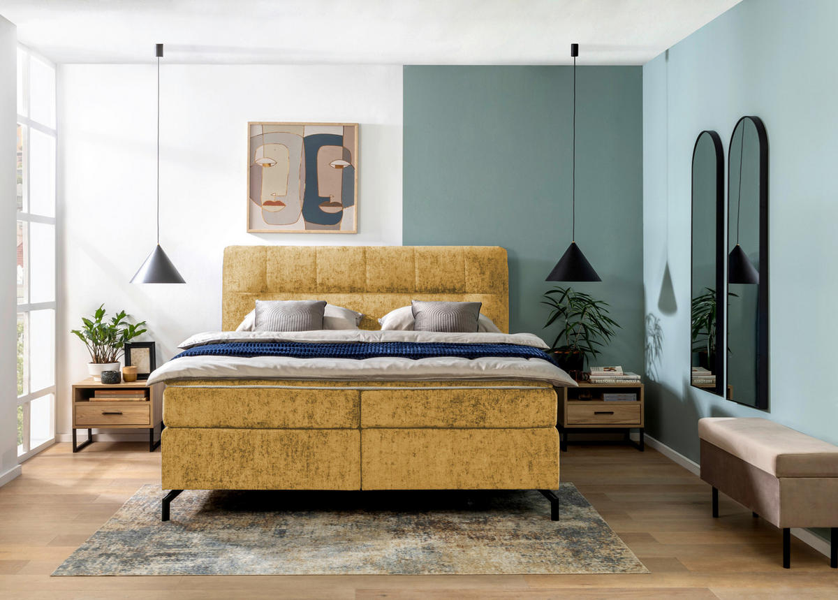 BOXSPRINGBETT 160/200 cm  in Currygelb  - Currygelb/Schwarz, Design, Textil/Metall (160/200cm) - Esposa