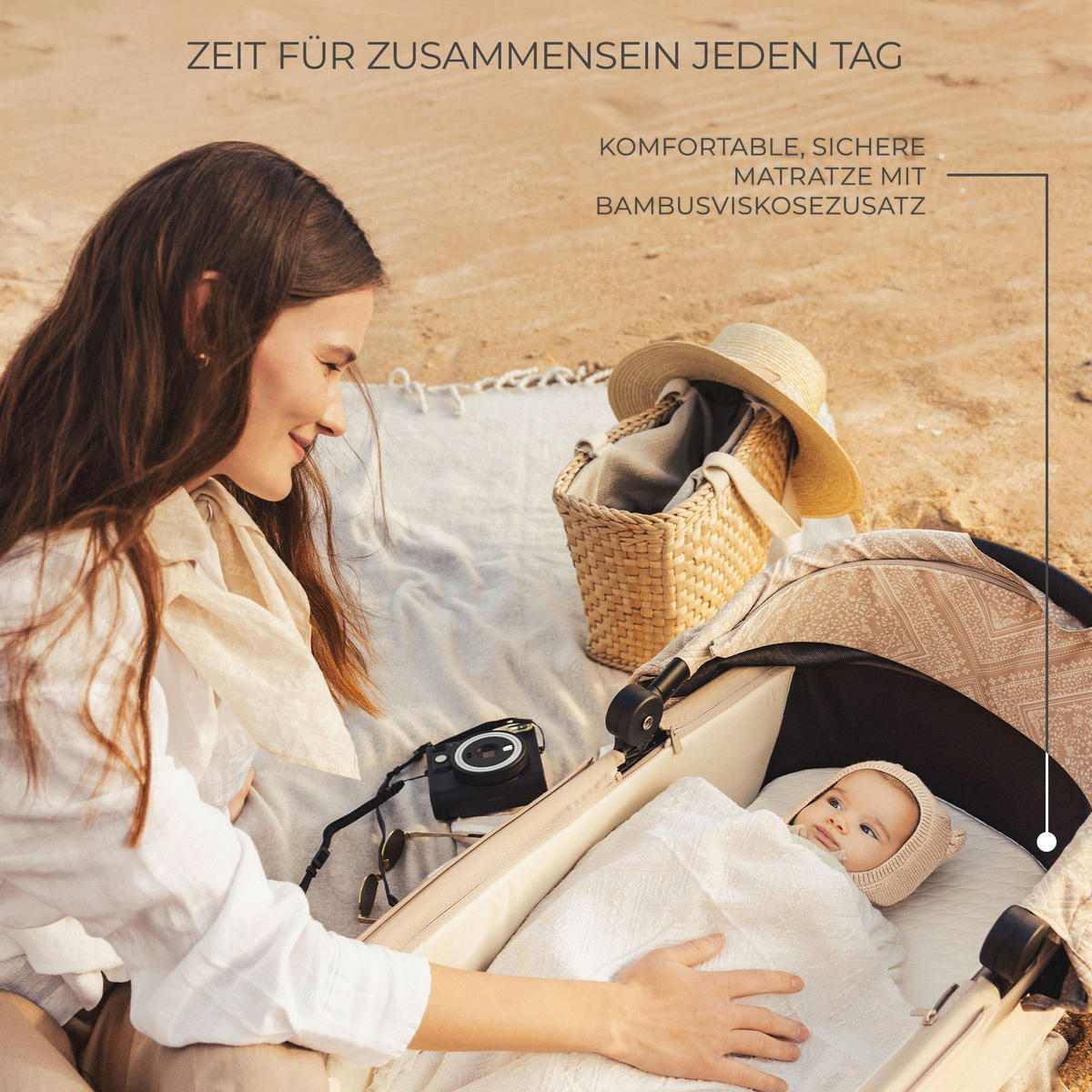 KINDERWAGENSET Nea 2 Bizuu  - Schwarz Hochglanz/Beigebraun, Basics, Kunststoff/Textil (81/60/112cm) - Kinderkraft