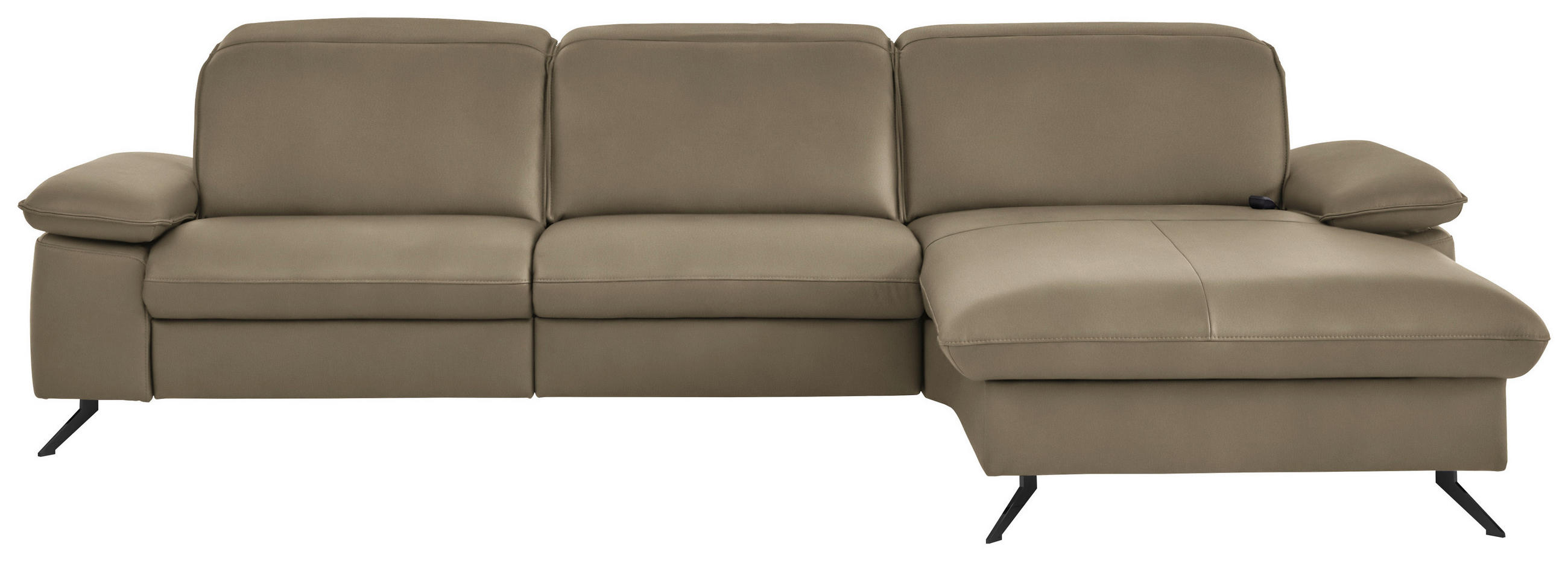 ECKSOFA 307/169 cm Beldomo premium in Echtleder Schlammfarben Kopfteilverstellung  307/169 cm  - Schlammfarben/Schwarz, Design, Leder/Metall (307/169cm) - Beldomo Premium