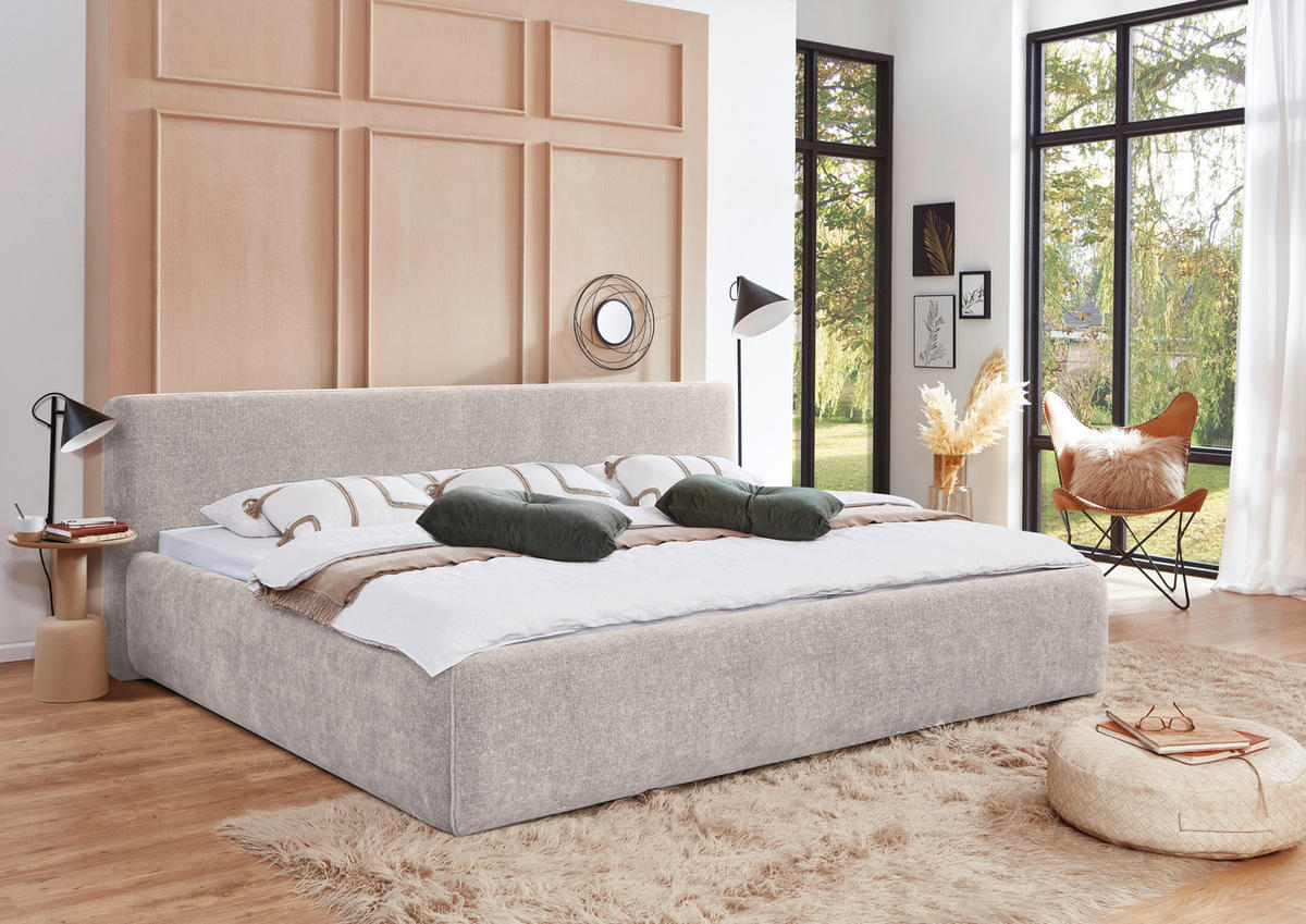 POLSTERBETT 180/200 cm  Creme  - Birkefarben/Buchefarben, Design, Holz/Textil (180/200cm) - Xora