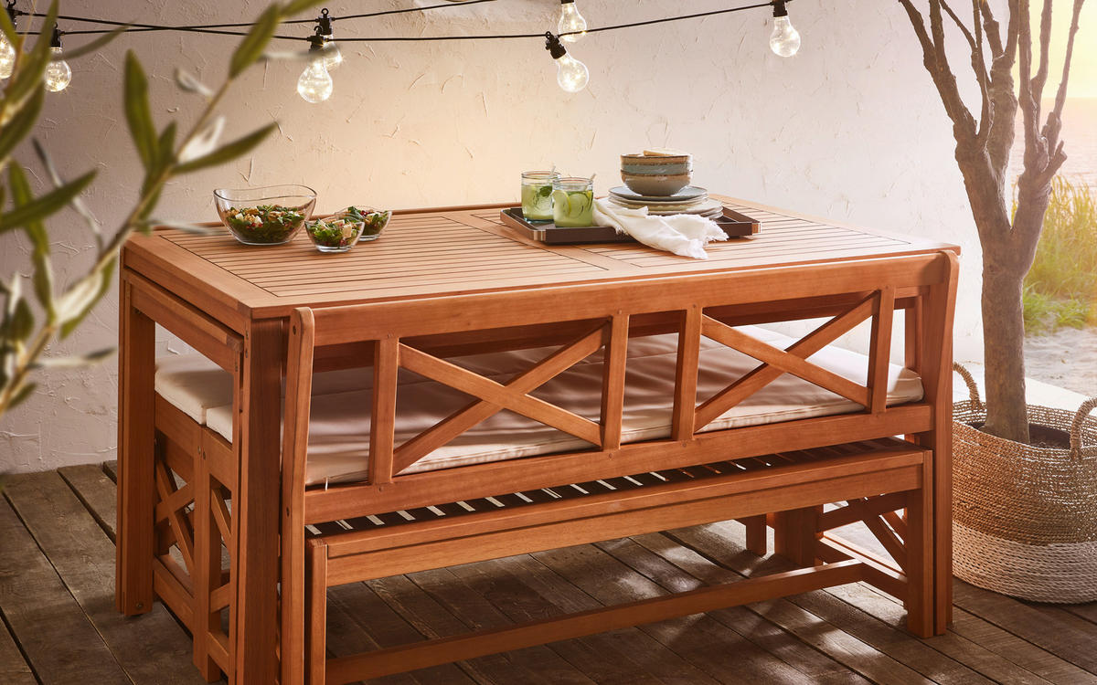 GARTENSET Eukalyptusholz Hartholz  - Weiß/Teakfarben, Natur, Holz/Textil - Ambia Garden