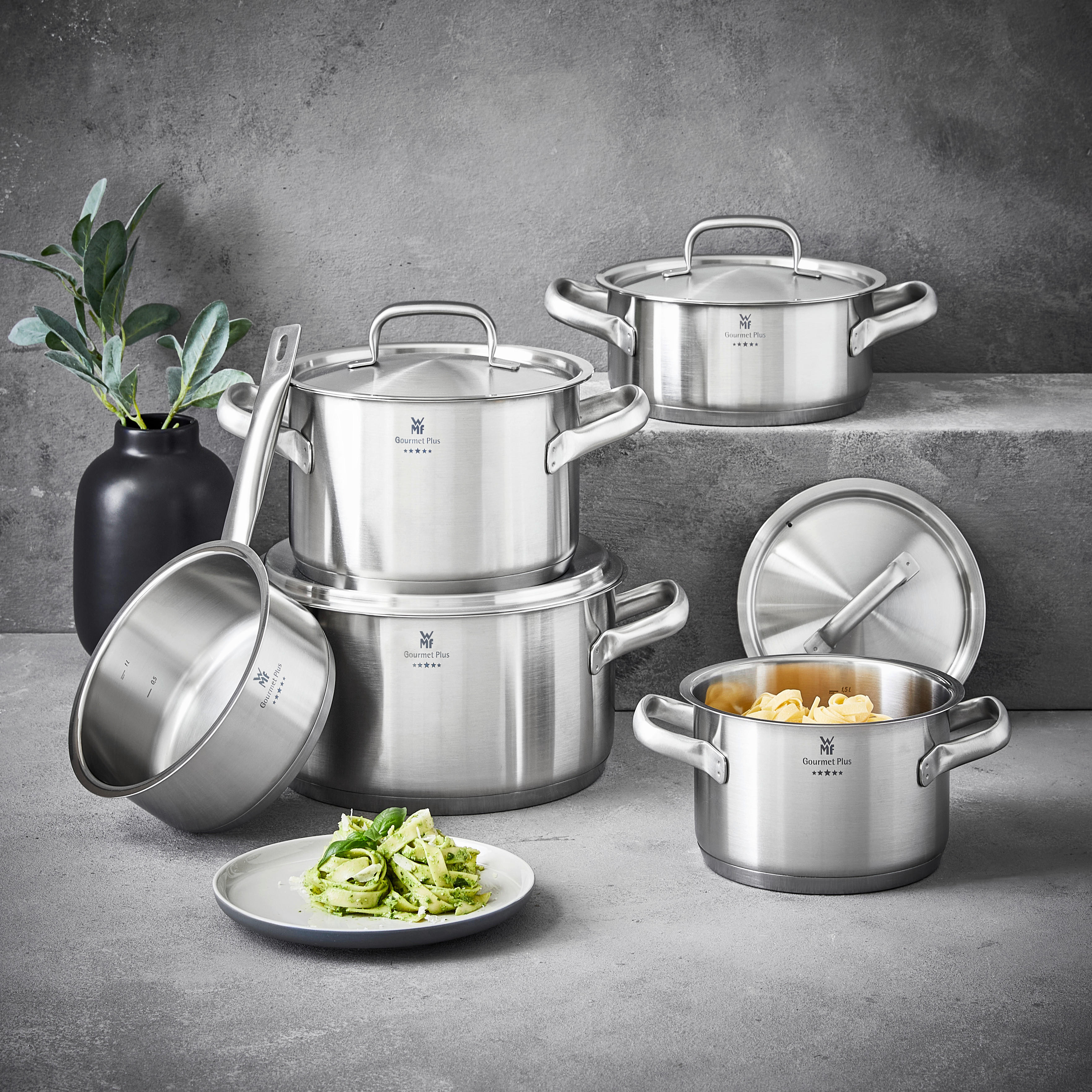KOCHTOPFSET Gourmet Plus 5-teilig  - Edelstahlfarben, Design, Metall - WMF