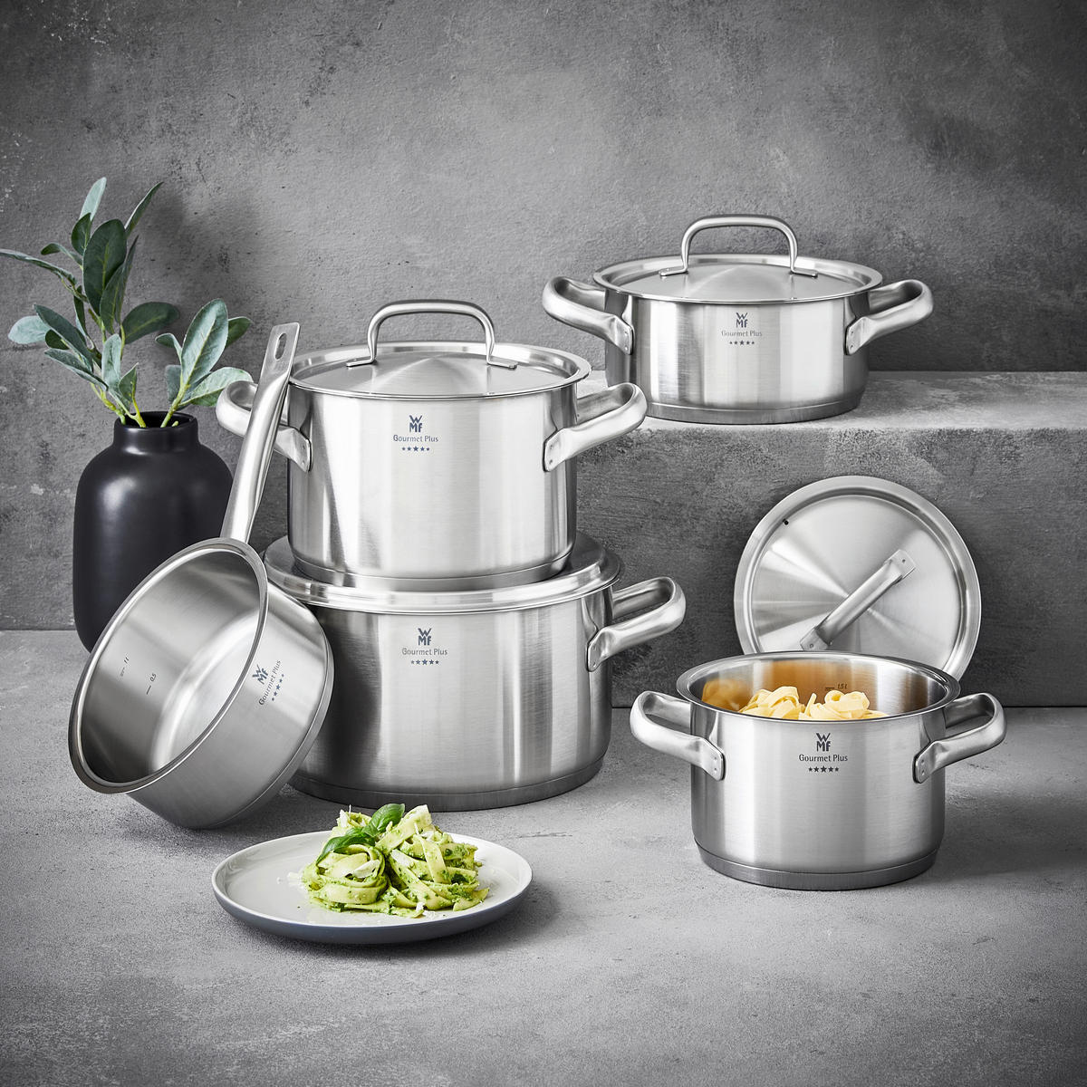 KOCHTOPFSET Gourmet Plus 5-teilig  - Edelstahlfarben, Design, Metall - WMF