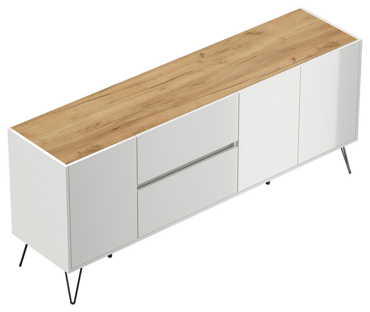 SIDEBOARD Posseik Industrial  in 177/75,8/42 cm  - Weiß Hochglanz/Eichefarben, Design, Holzwerkstoff/Metall (177/75,8/42cm) - P & B