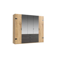 DREHTÜRENSCHRANK 250/216/58 cm,  in Graphitfarben, Eichefarben, Silberfarben, 5-türig  - Eichefarben/Silberfarben, Basics, Holzwerkstoff/Metall (250/216/58cm) - MID.YOU