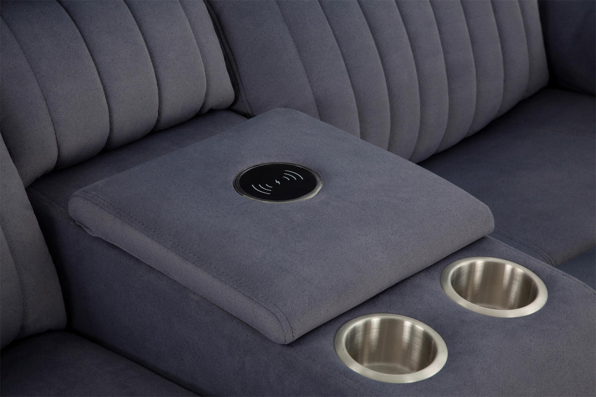 HEIMKINO-SOFA Velours Grau  - Grau, KONVENTIONELL, Textil/Metall (186/102/99cm) - MID.YOU