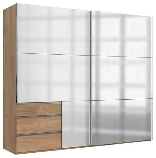 SCHWEBETÜRENSCHRANK 250/216/65 cm 2-türig Eichefarben, Weiß Hochglanz  - Chromfarben/Weiß Hochglanz, MODERN, Holzwerkstoff/Metall (250/216/65cm) - MID.YOU