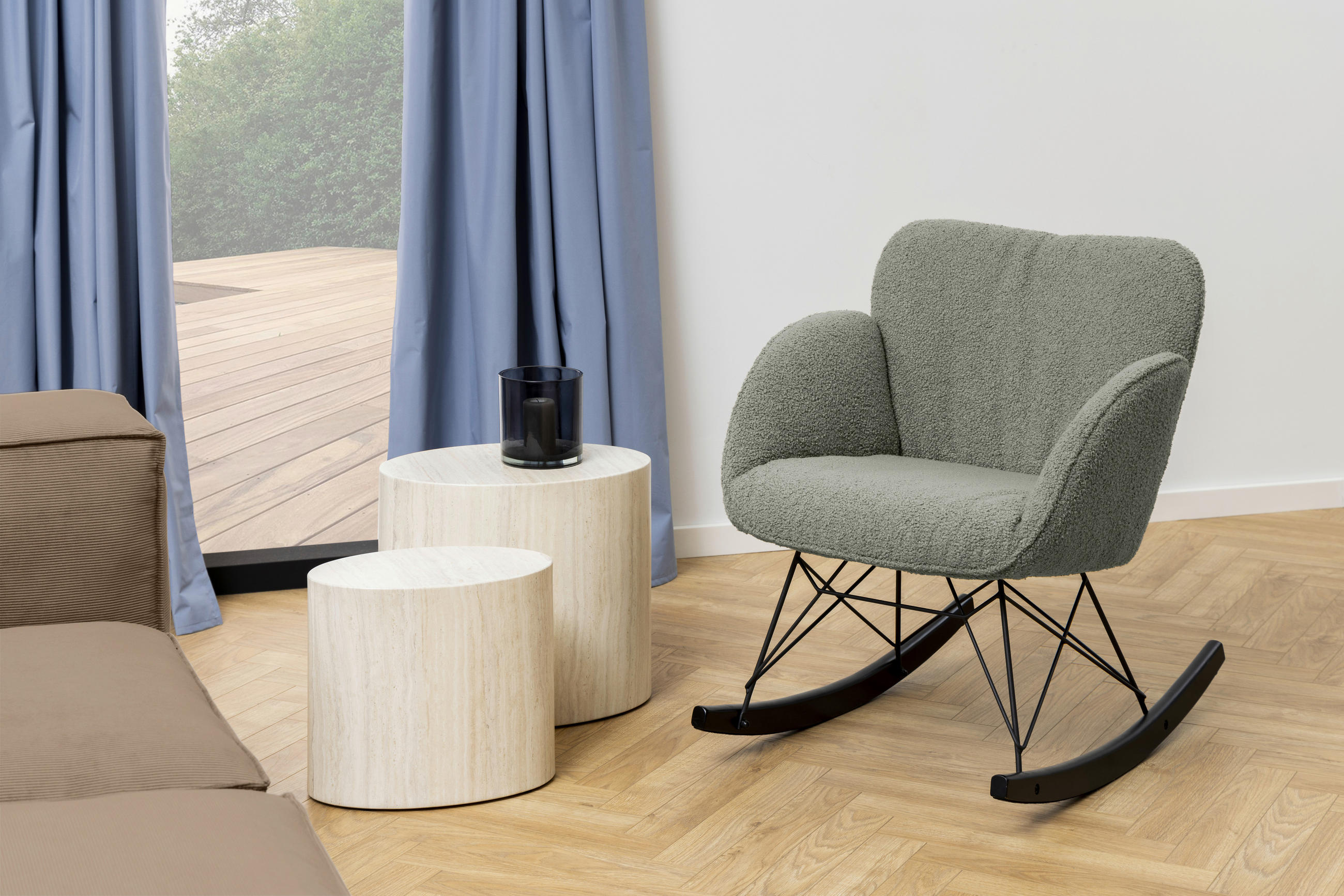 SCHAUKELSTUHL in Teddystoff Braun, Grau  - Schwarz/Braun, Design, Holz/Textil (67,5/80/90cm) - Livetastic