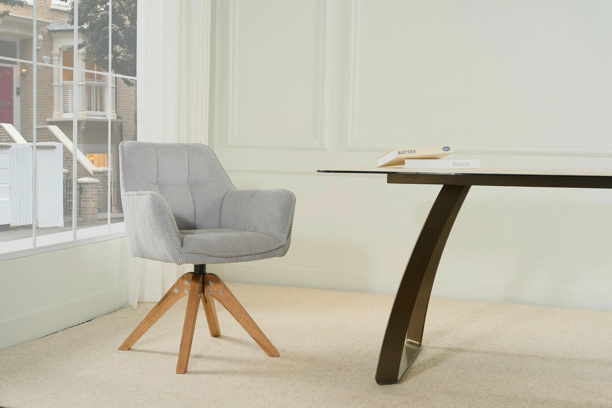 ARMLEHNSTUHL Webstoff  - Eichefarben/Grau, Basics, Holz/Textil (61/85/63cm) - MID.YOU