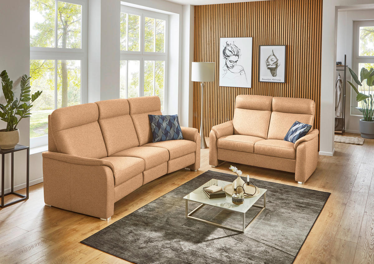 SITZGARNITUR  in Flachgewebe Gelb  - Gelb/Alufarben, KONVENTIONELL, Textil/Metall (218/156/107/103/95cm) - Beldomo Comfort