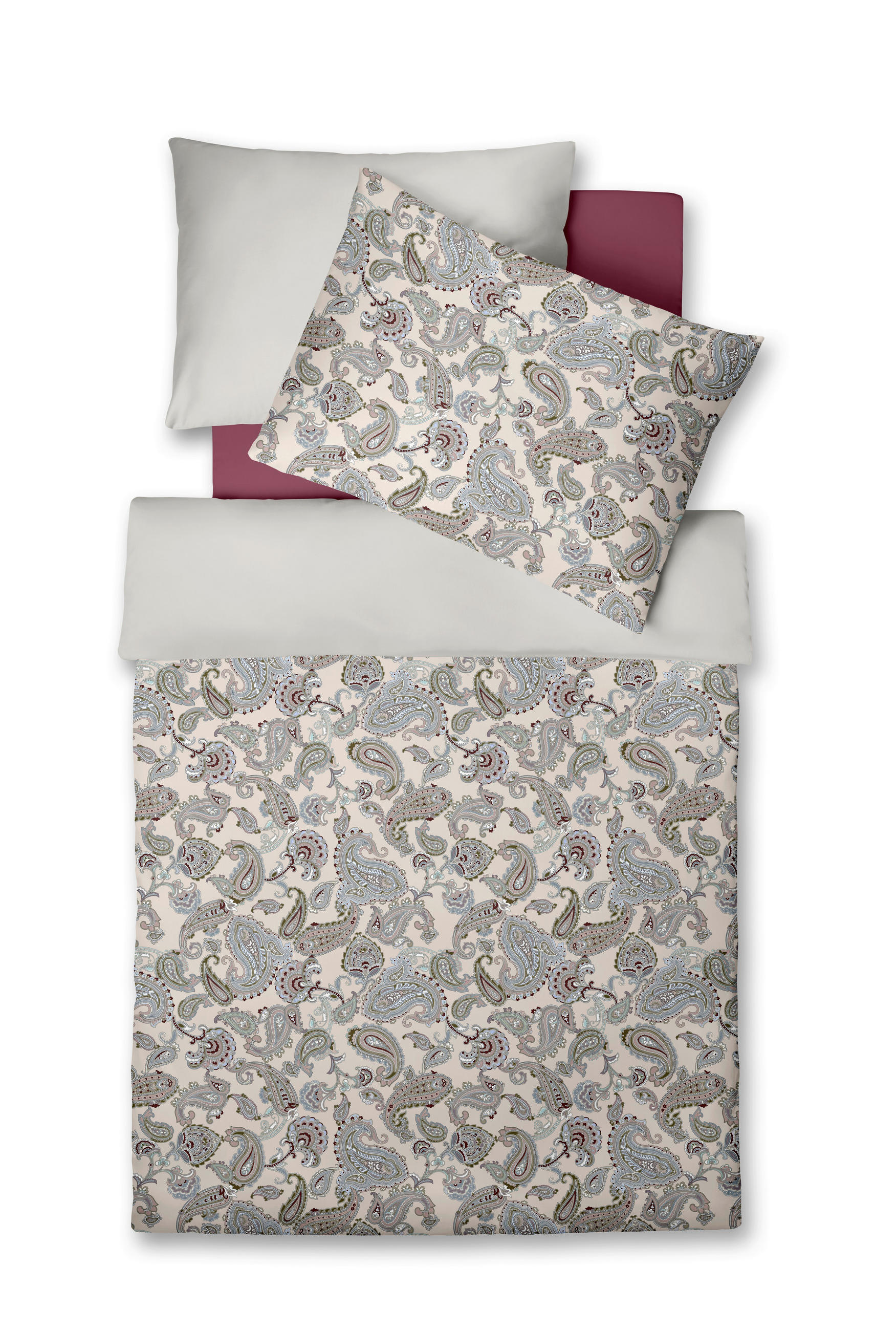 POVLEČENÍ, makosatén, krémová, bordeaux, pastelově modrá, 140/200 cm  - bordeaux/krémová, Lifestyle, textil (140/200cm) - Fleuresse