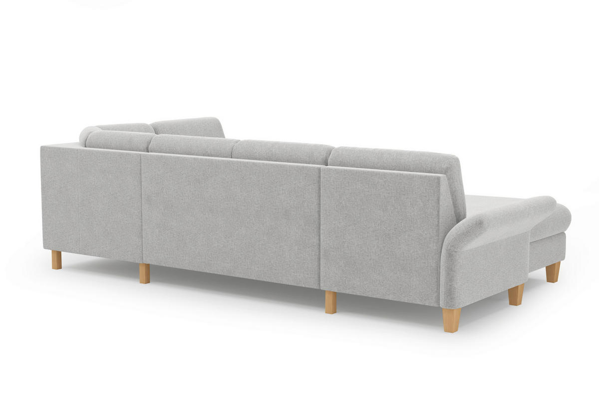 WOHNLANDSCHAFT Hellgrau Flachgewebe  - Eichefarben/Hellgrau, KONVENTIONELL, Holz/Textil (164/314/195cm) - Sit & More