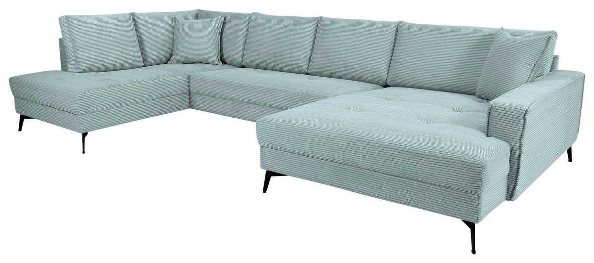 WOHNLANDSCHAFT ZERO Salbeigrün Cord  - Salbeigrün/Schwarz, Trend, Textil/Metall (195/362/173cm) - Livetastic