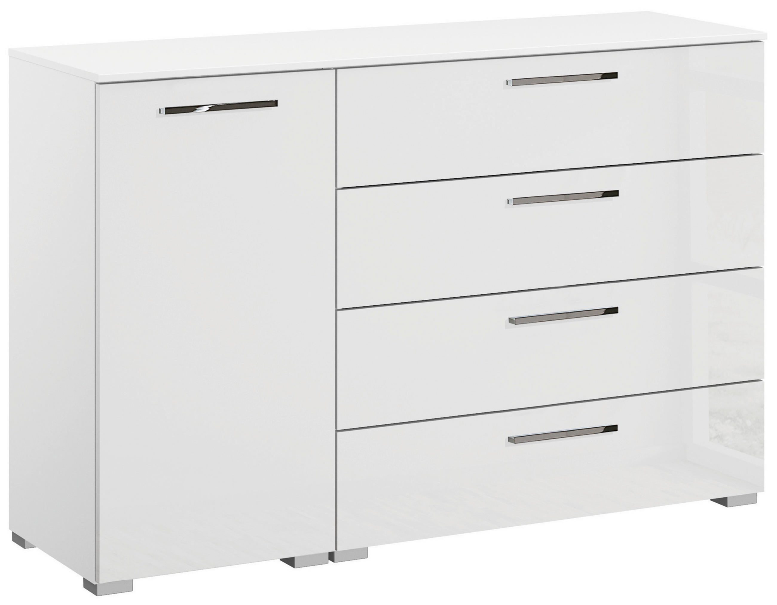 KOMMODE  in 120/81/42 cm  - Chromfarben/Weiß Hochglanz, Design, Holzwerkstoff/Kunststoff (120/81/42cm) - Novel