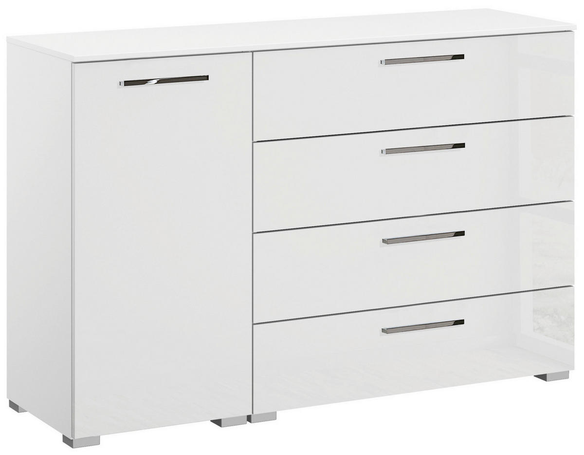 KOMMODE 120/81/42 cm Weiss, Weiss Hochglanz  - Weiss Hochglanz/Chromfarben, Design, Holzwerkstoff/Kunststoff (120/81/42cm) - Novel