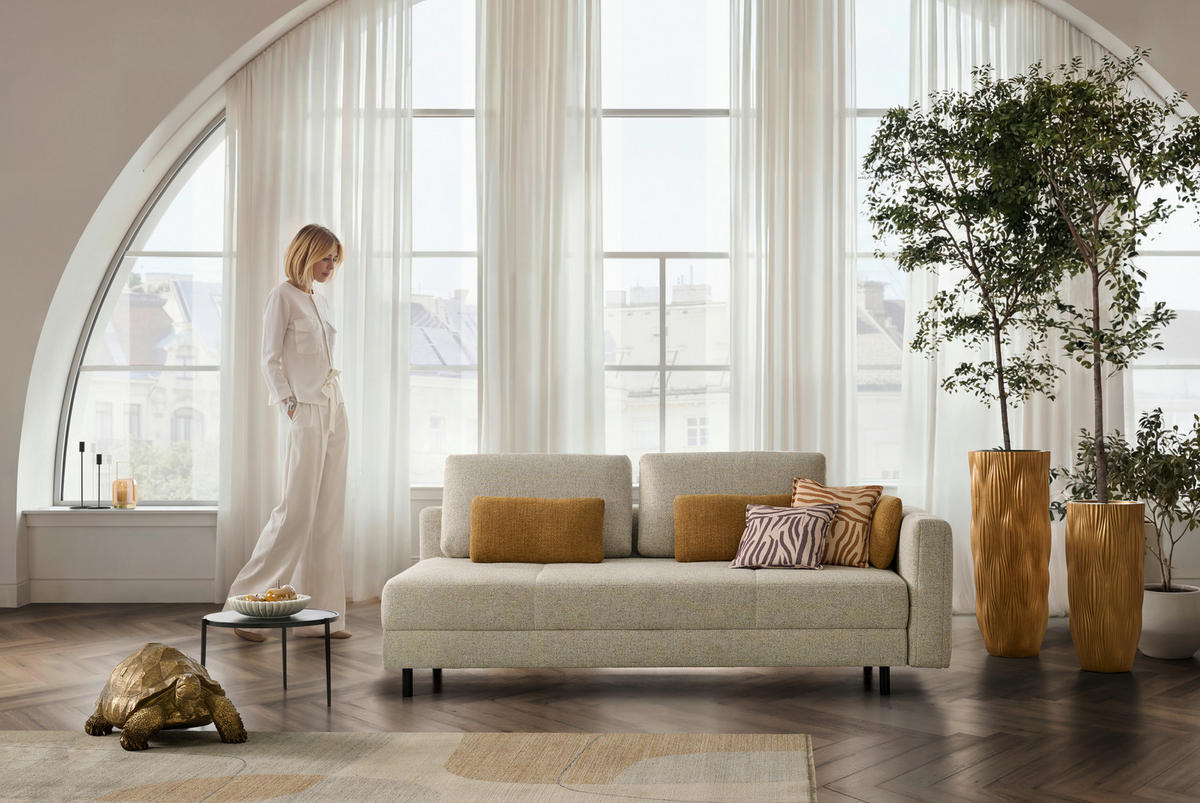 LIEGE Webstoff Creme  - Eiche dunkel/Creme, Design, Holz/Textil (210/84/130cm) - Joka