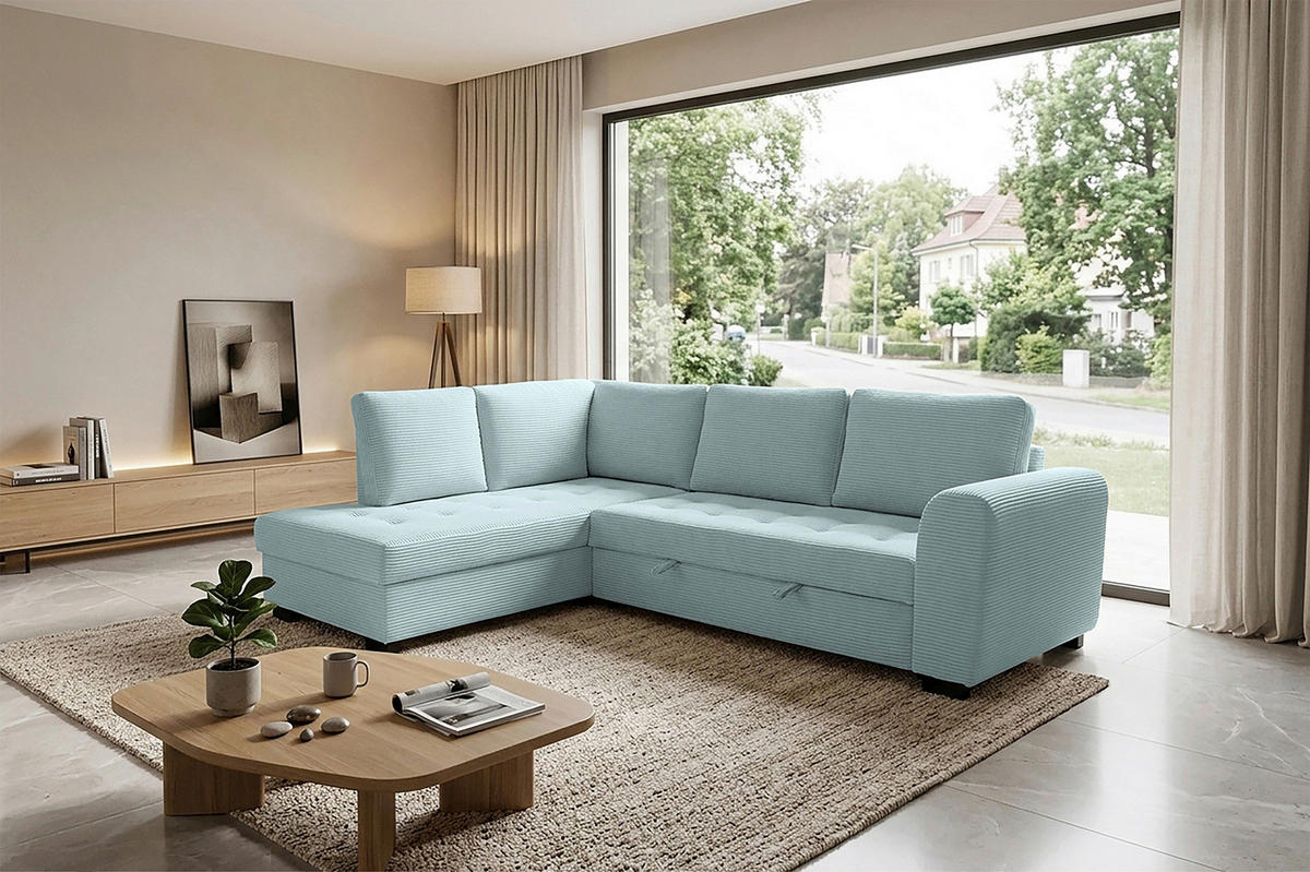 ECKSOFA JOHN Grasgrün Cord Rückenkissen, Bettkasten, Liegefläche im Originalstoff  - Schwarz/Grasgrün, Trend, Kunststoff/Textil (178/239cm) - P & B