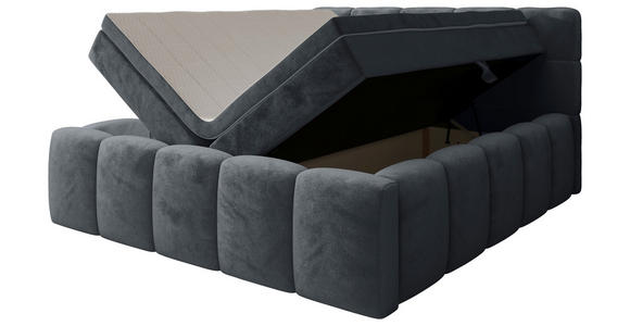 BOXBETT 160/200 cm,  in Anthrazit, gepolstertes Kopfteil, Bettkasten, Topper, Matratzen, H3 + H3 = fest  - Anthrazit/Schwarz, MODERN, Kunststoff/Textil (160/200cm) - Xora