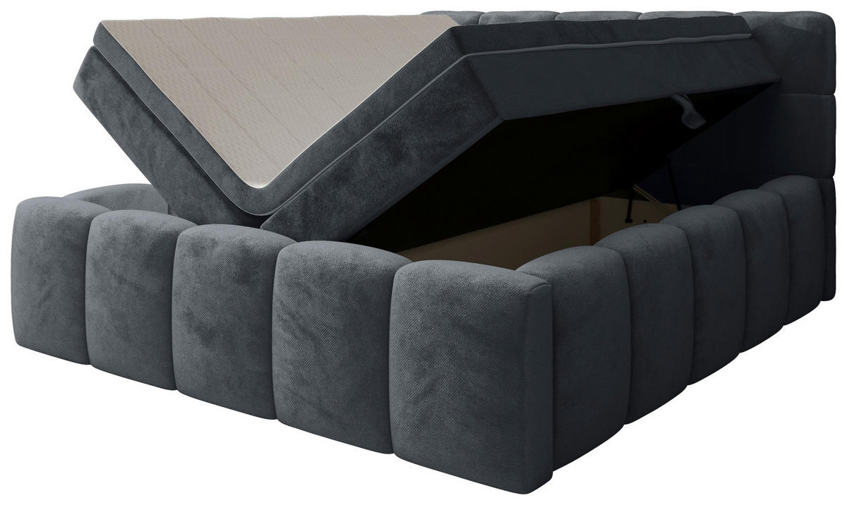 BOXBETT 200/200 cm,  in Anthrazit, gepolstertes Kopfteil, Bettkasten, Topper, Matratzen, H3 + H3 = fest  - Anthrazit/Schwarz, MODERN, Kunststoff/Textil (200/200cm) - Xora