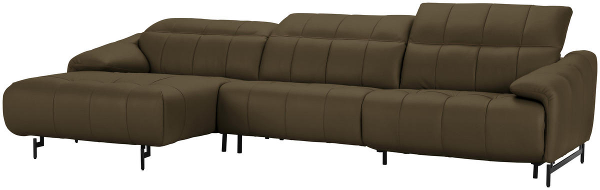 ECKSOFA in Echtleder Taupe  165/313 cm  - Taupe/Cognac, Design, Leder/Metall (165/313cm) - Emilio Belluti