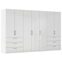 DREHTÜRENSCHRANK 350/235/61 cm,  in Weiß, Weiß Hochglanz, 7-türig  - Edelstahlfarben/Weiß Hochglanz, Basics, Holzwerkstoff/Metall (350/235/61cm) - Novel