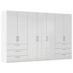 DREHTÜRENSCHRANK 350/223/61 cm,  in Weiß, Weiß Hochglanz, 7-türig  - Edelstahlfarben/Weiß Hochglanz, Basics, Holzwerkstoff/Metall (350/223/61cm) - Novel