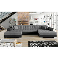 WOHNLANDSCHAFT  Flachgewebe Graphitfarben, Schwarz  - Chromfarben/Schwarz, Design, Kunststoff/Textil (165/359/165cm) - P & B
