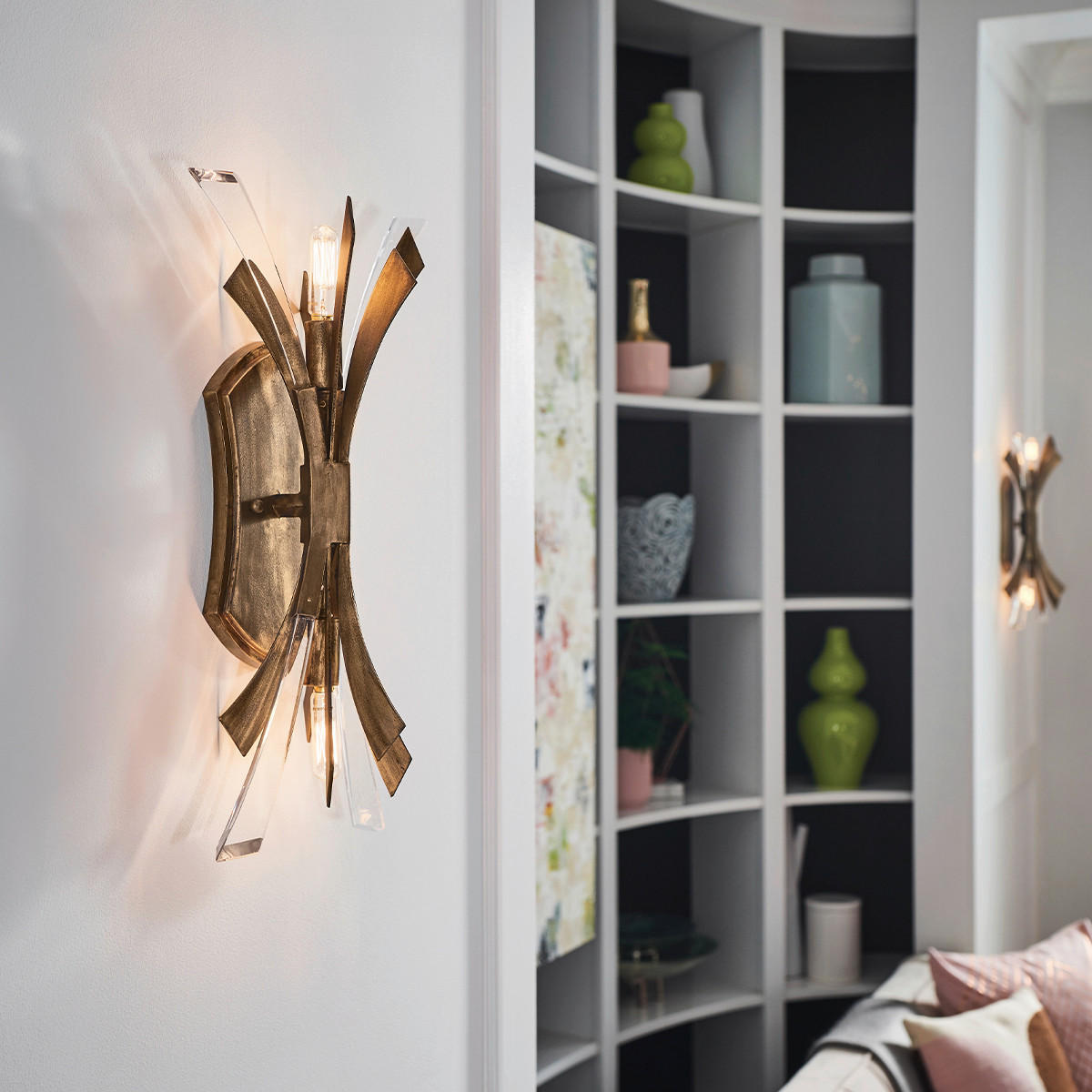 VÄGGLAMPA Elstead Vida 23.5/13,3/43,8 cm   - guldfärgad, Klassisk, metall/glas (23.5/13,3/43,8cm) - Elstead Lighting