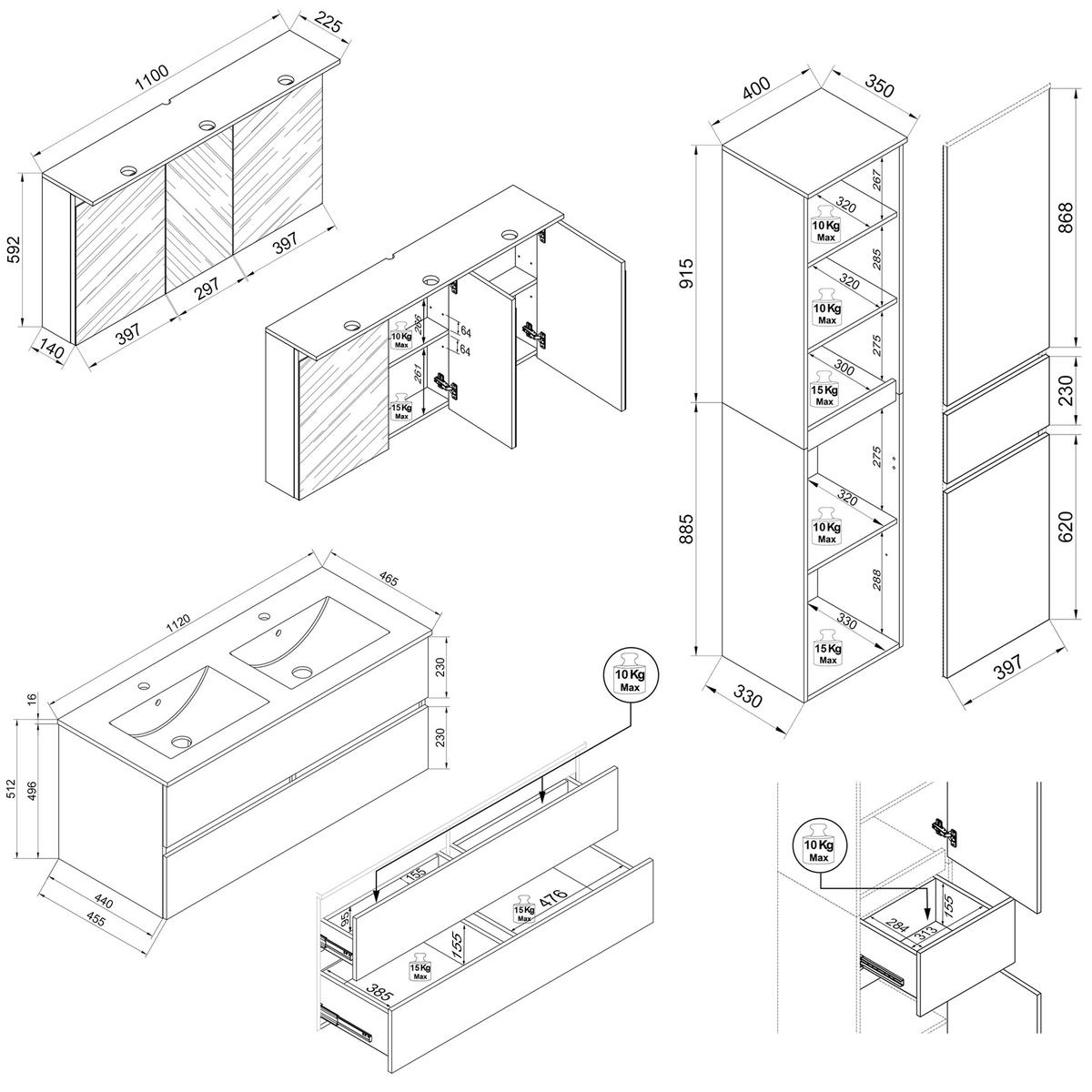 BADEZIMMER 4-teilig  in 152 cm  - Honigeiche/Anthrazit, Trend, Keramik/Holzwerkstoff (152cm) - MID.YOU
