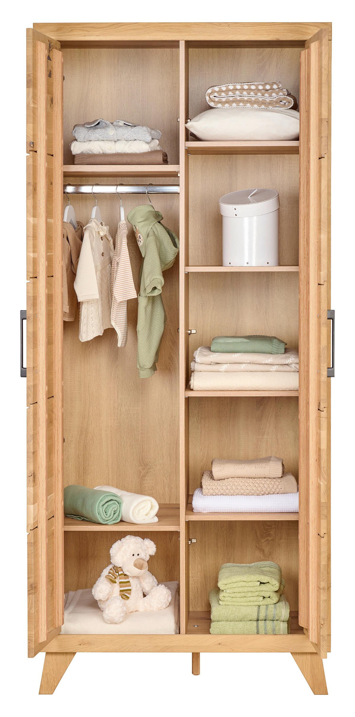 BABYKLEIDERSCHRANK Berta Eichefarben  - Eichefarben/Schwarz, Natur, Holz/Holzwerkstoff (91/206/61cm) - Jimmylee