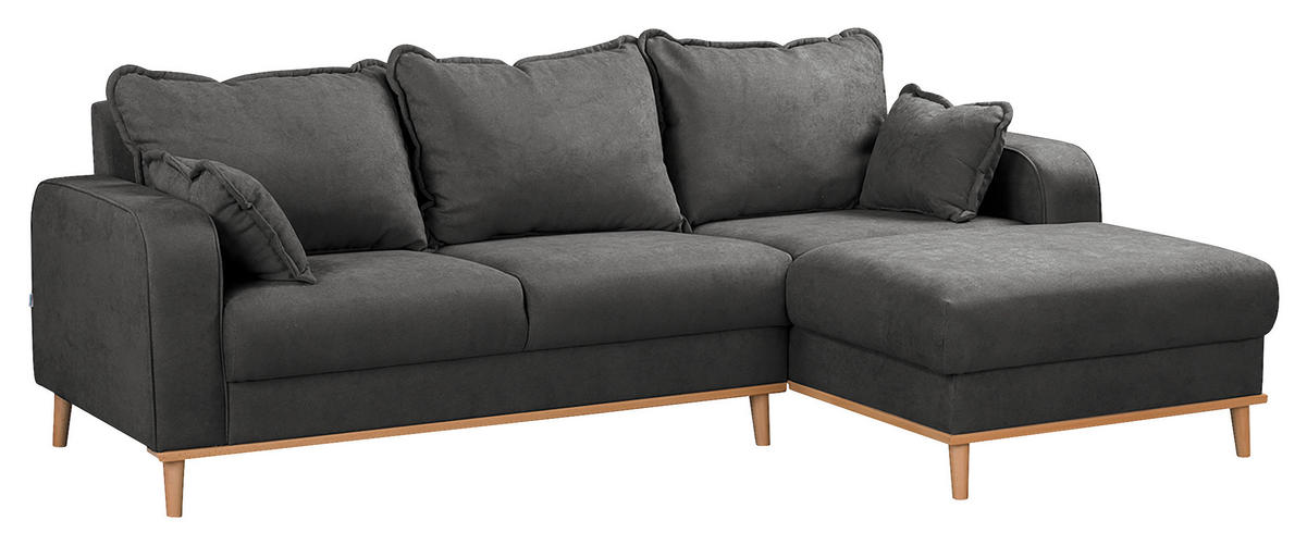 ECKSOFA in Mikrofaser Dunkelgrau  - Wengefarben/Dunkelgrau, Design, Holz/Textil (230/150cm) - Livetastic