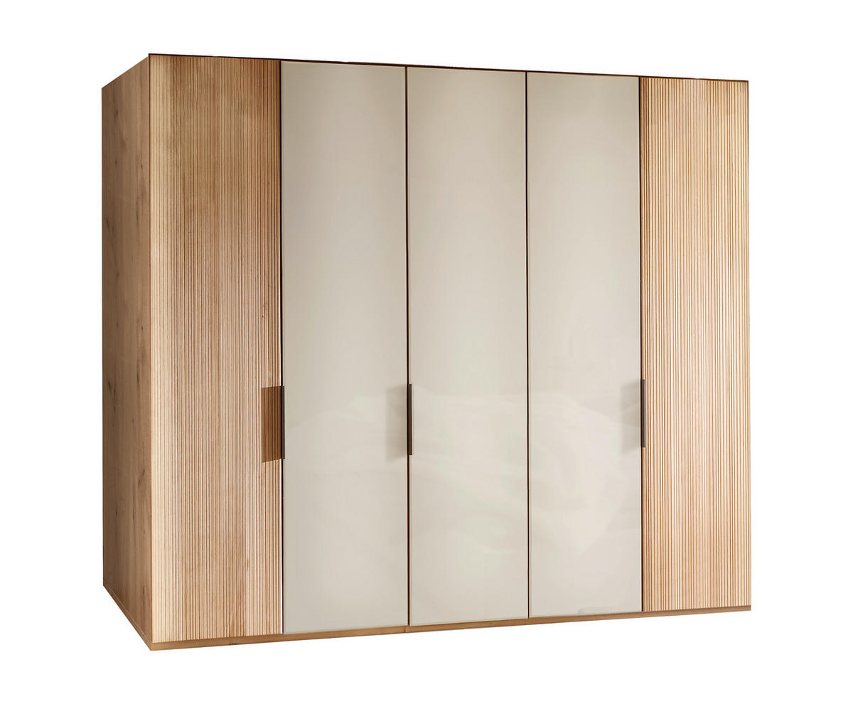 OMARA S KLASIČNIMI VRATI, masivno hrast barve šampanjca, hrast bianco  - barve šampanjca/barve skrilavca, Moderno, steklo/leseni material (250/216/58cm) - Venda