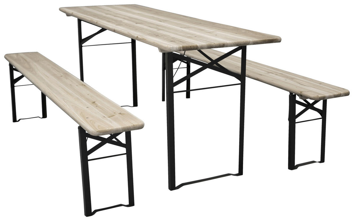GARTENTISCHGRUPPE Tanne Stahl  - Schwarz/Naturfarben, KONVENTIONELL, Holz/Metall - Gardenson
