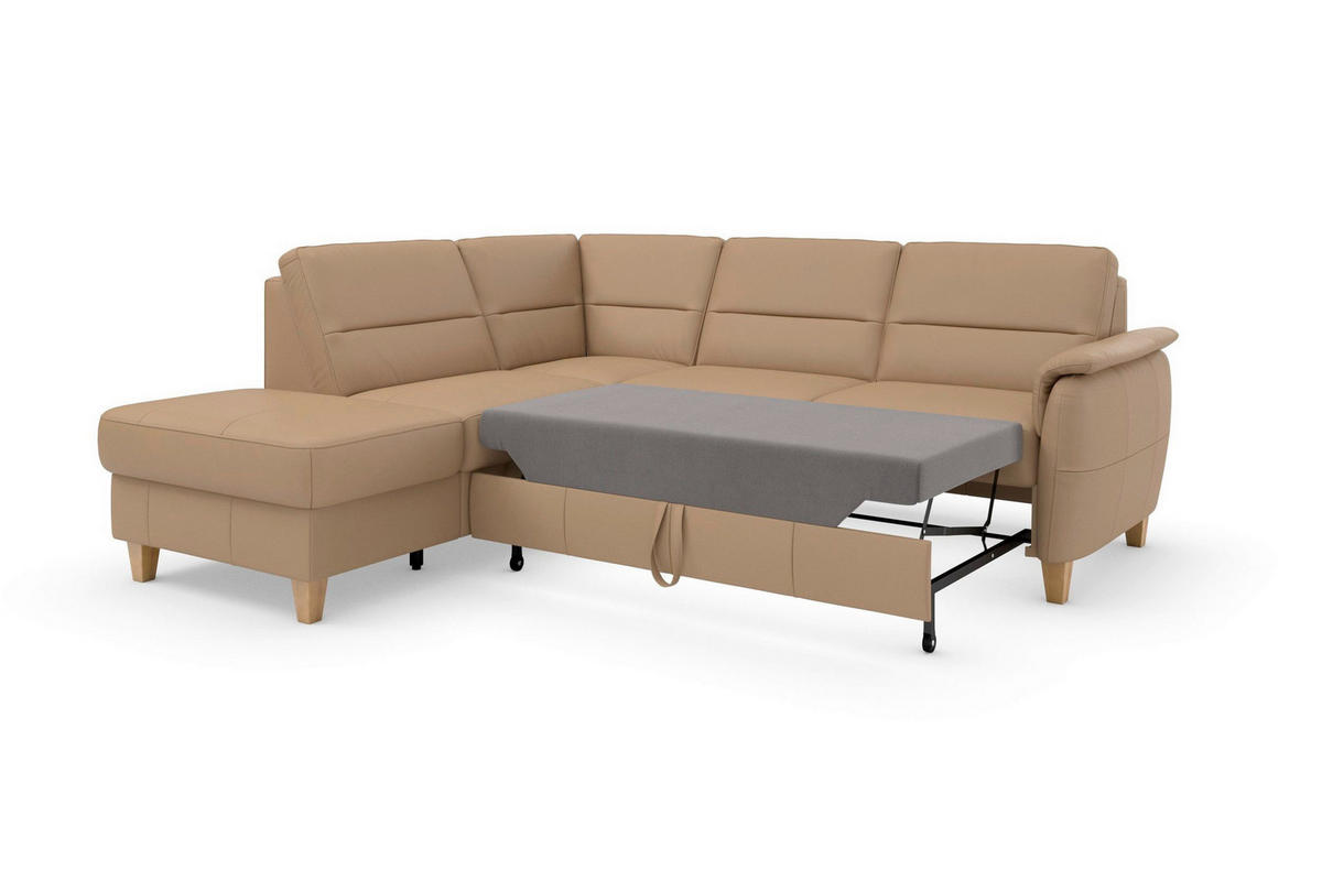 ECKSOFA PALMERA E in Mikrofaser Kombination Echtleder/Stoff Cappuccino  212/236 cm  - Eichefarben/Cappuccino, Basics, Leder/Holz (212/236cm) - Sit & More