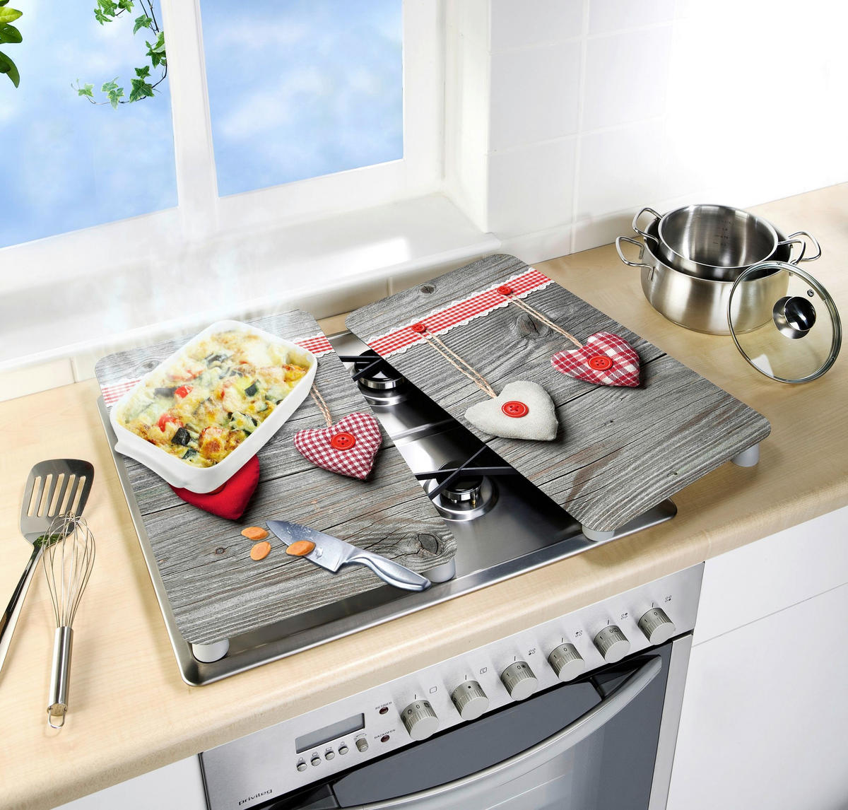 HERDABDECKPLATTE 2521481100  - Rot/Grau, Design, Glas/Kunststoff (30/1,8-5,5/52cm) - Wenko