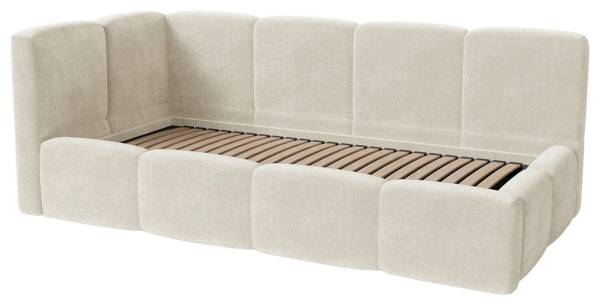 POLSTERBETT 90/200 cm,  in Beige, Lattenrost, Bettkasten,  - Beige/Schwarz, Design, Holz/Textil (90/200cm) - Chameo