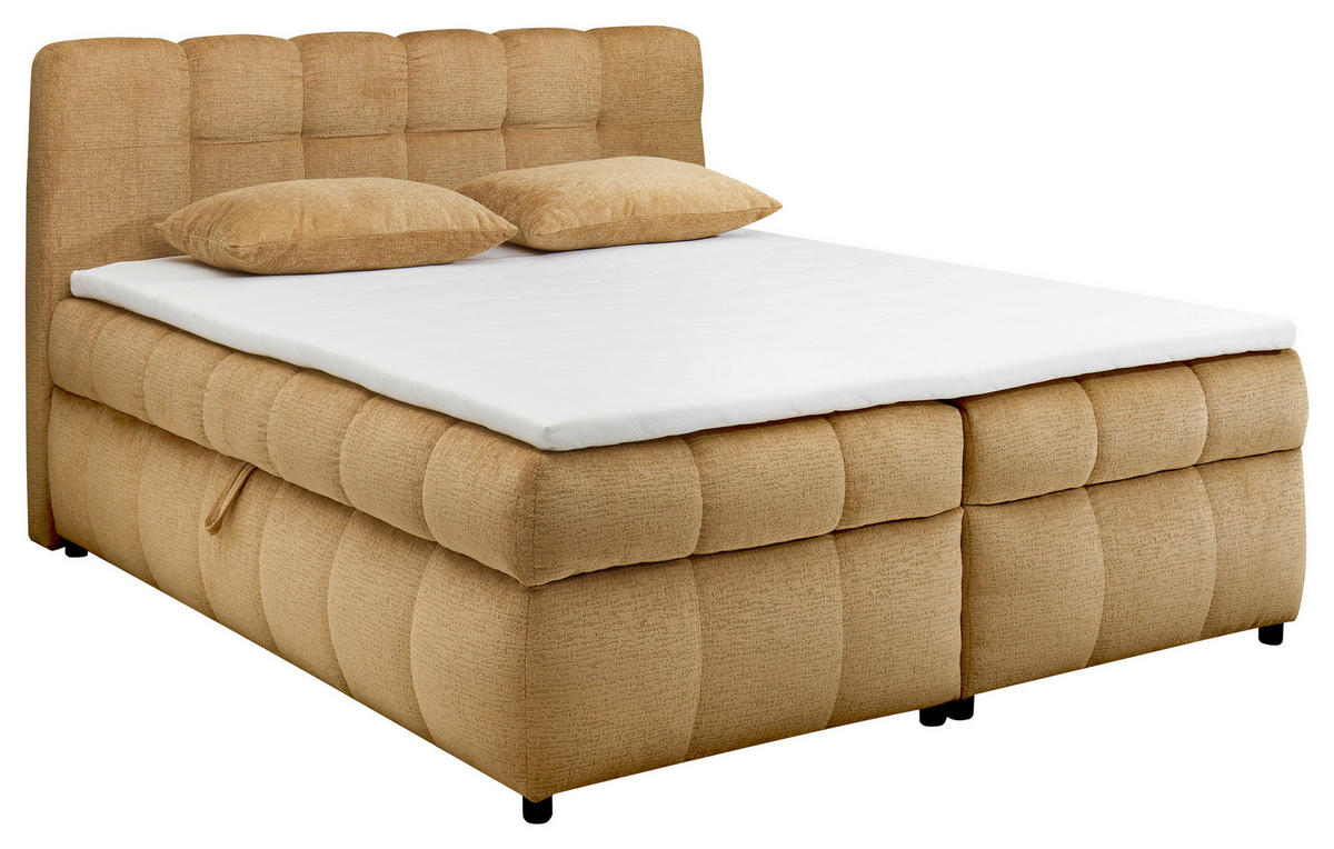 BOXBETT 180/200 cm,  in Honig, Bettkasten, Topper, H2 + H2 = mittel  - Schwarz/Honig, Design, Kunststoff/Textil (180/200cm) - Esposa