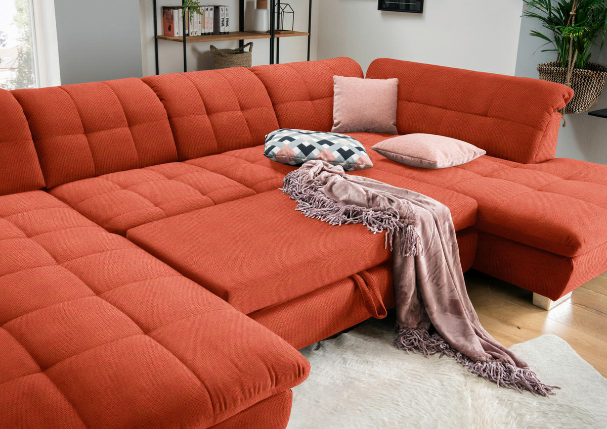 WOHNLANDSCHAFT in Mikrofaser Orange  - Chromfarben/Orange, Design, Kunststoff/Textil (204/350/211cm) - Xora