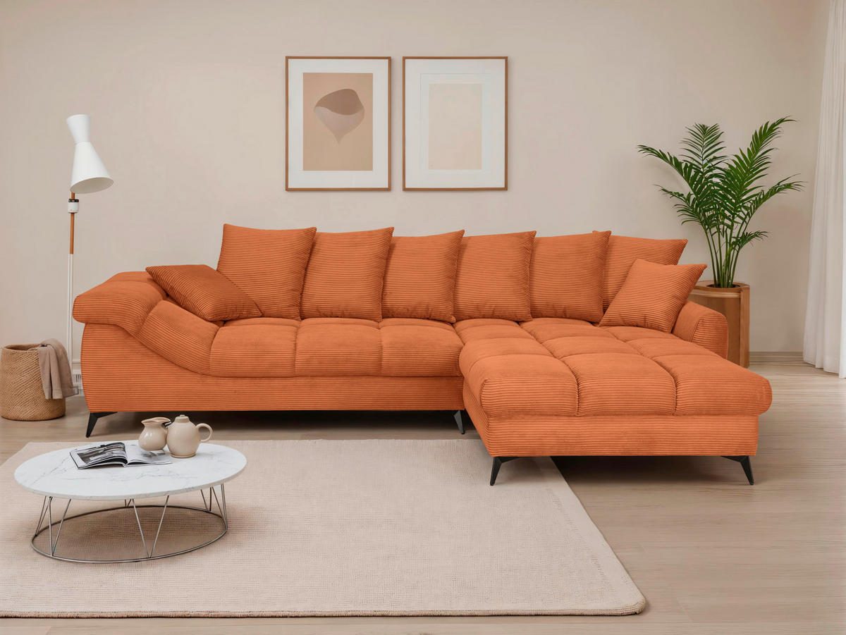 ECKSOFA Dunkelorange Cord Rückenkissen, Armlehnenkissen, Rücken echt  - Dunkelorange/Schwarz, KONVENTIONELL, Textil/Metall (332/231cm) - Carryhome