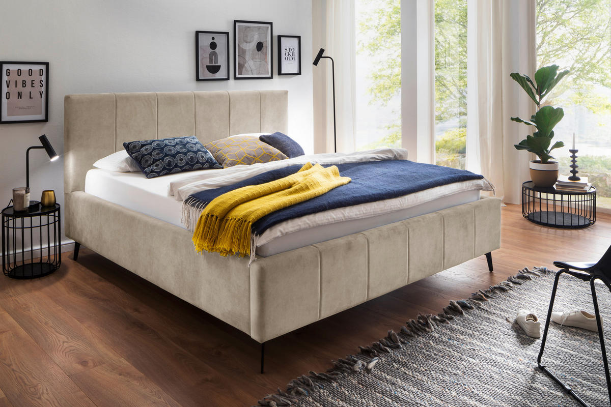 POLSTERBETT 180/200 cm  in Beige  - Weiss/Birkefarben, Konventionell, Holz/Textil (180/200cm) - Boxxx