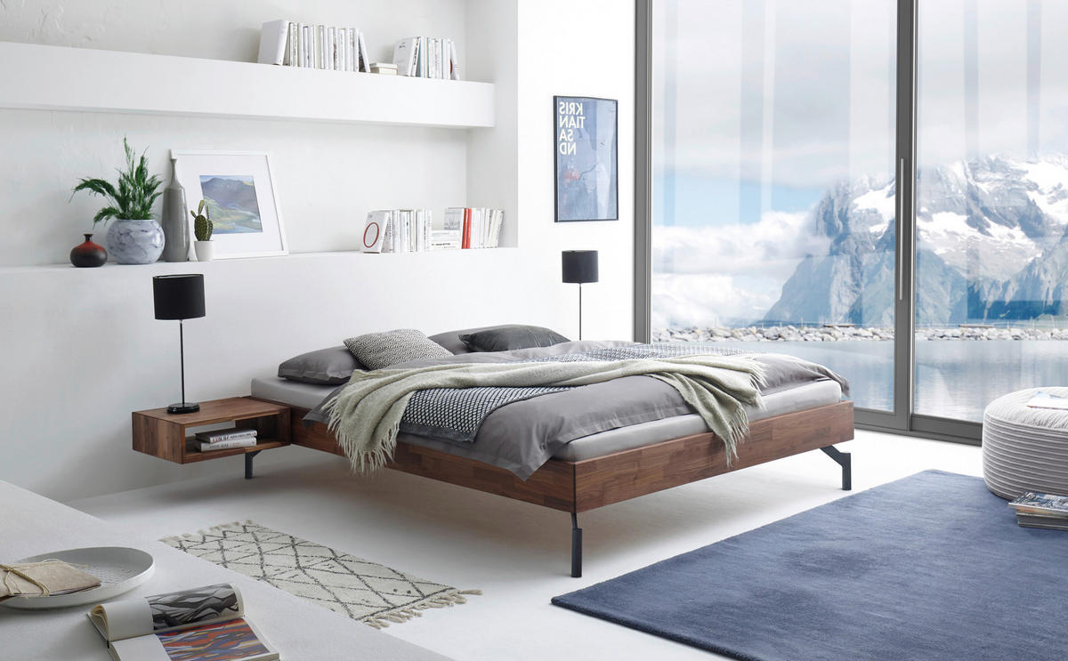 BETT 140/200 cm,  in Nussbaumfarben, Schwarz  - Nussbaumfarben/Schwarz, Design, Holz/Metall (140/200cm) - Hasena