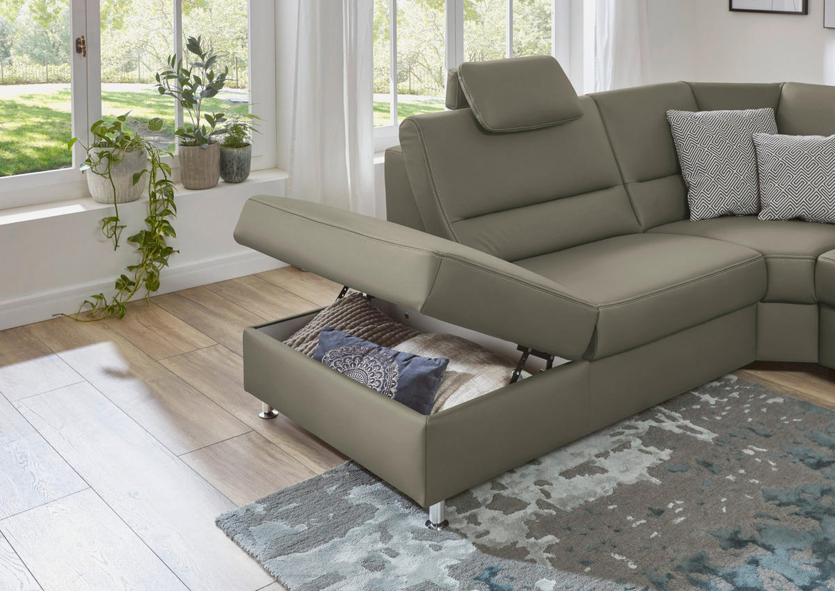 ECKSOFA in Echtleder Hellgrau  - Beige/Hellgrau, Design, Leder/Metall (249/288cm) - Beldomo Premium
