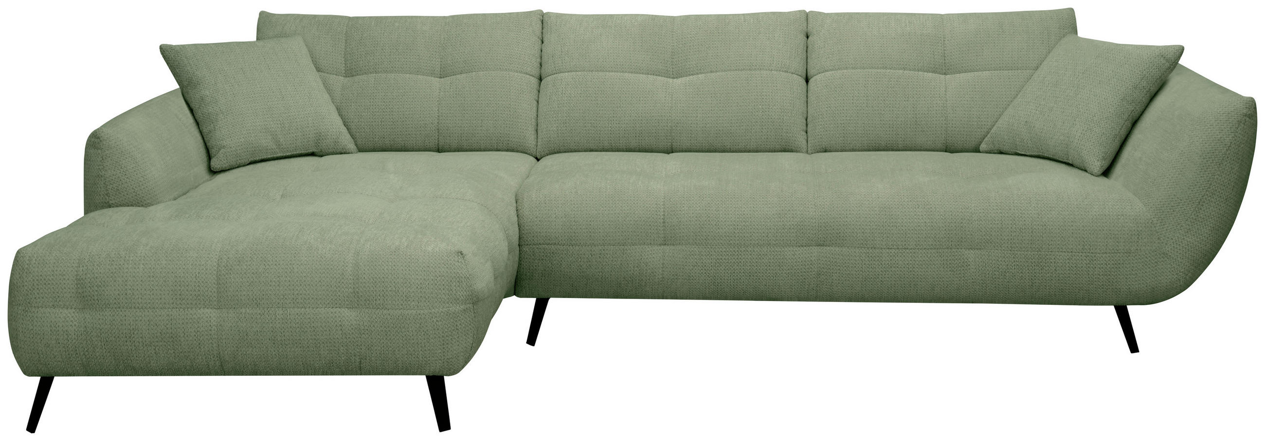 ECKSOFA 215/320 cm  in Chenille Salbeigrün Armlehnenkissen, Rücken echt, Sitztiefenverstellung  215/320 cm  - Salbeigrün/Schwarz, KONVENTIONELL, Textil/Metall (215/320cm) - Hom`in