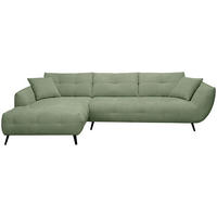 ECKSOFA 215/320 cm  in Chenille Salbeigrün Armlehnenkissen, Rücken echt, Sitztiefenverstellung  215/320 cm  - Salbeigrün/Schwarz, KONVENTIONELL, Textil/Metall (215/320cm) - Hom`in
