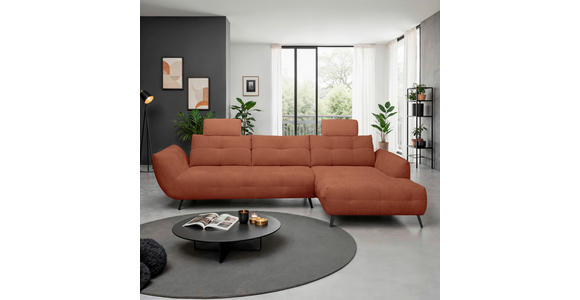 ECKSOFA Rostfarben Chenille Armlehnenkissen, Rücken echt, Sitztiefenverstellung  - Rostfarben/Schwarz, KONVENTIONELL, Textil/Metall (313/215cm) - Hom`in