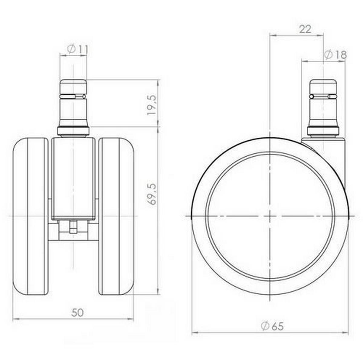 DREHSTUHLROLLE  - Chromfarben/Schwarz, Basics, Kunststoff/Metall (6,5/7/5cm) - MID.YOU