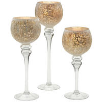 TEELICHTHALTER-SET - Transparent/Goldfarben, Trend, Glas (13/40cm)