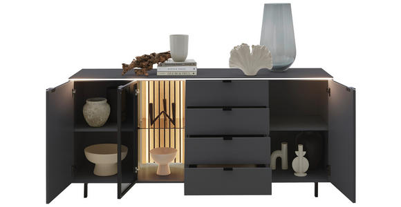 SIDEBOARD 186/82,8/46 cm  - Anthrazit/Schwarz, Design, Glas/Holz (186/82,8/46cm) - Dieter Knoll