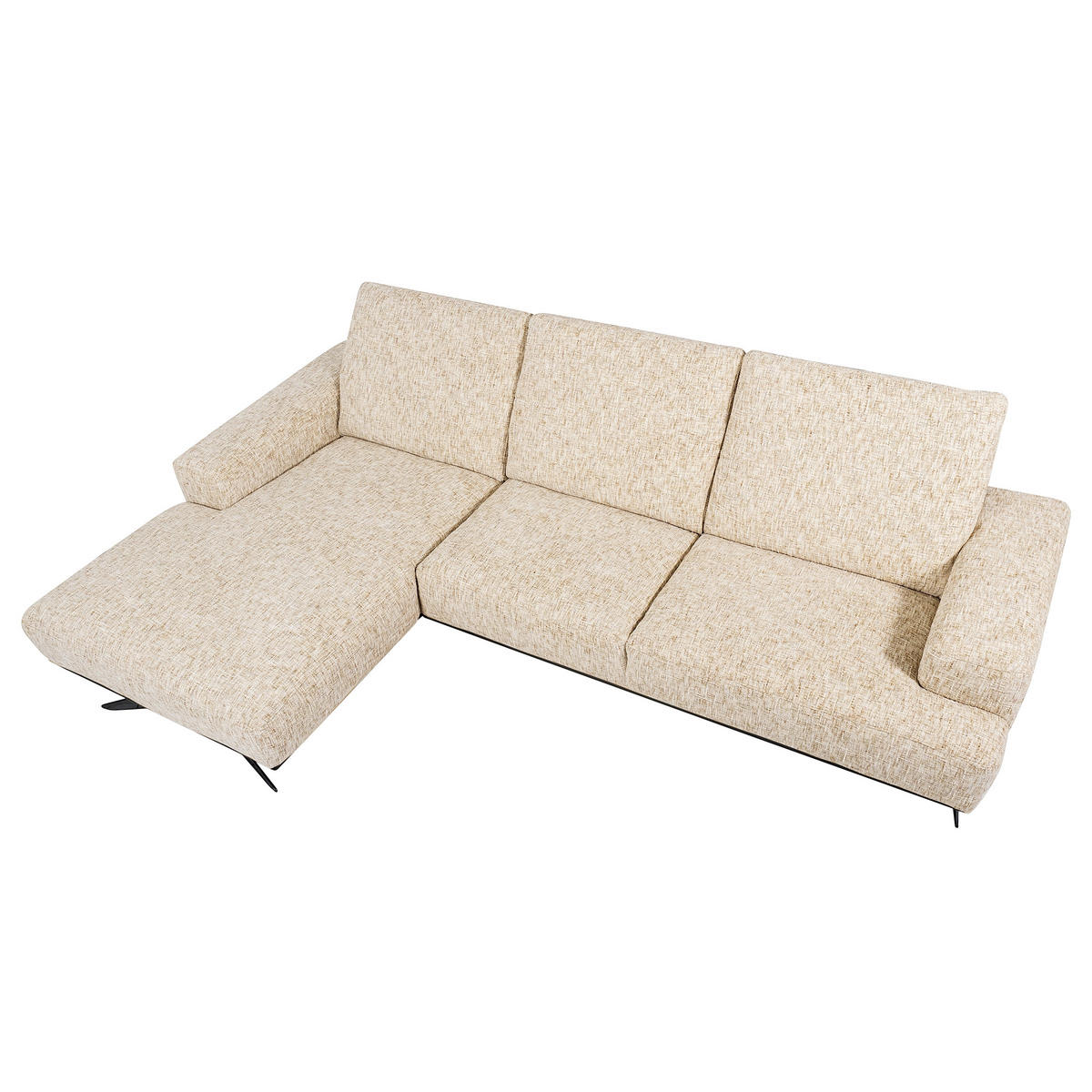 ECKSOFA PORTLAND in Struktur Beige Kopfteilverstellung  187/295 cm  - Beige/Schwarz, Design, Holz/Textil (187/295cm) - Livetastic