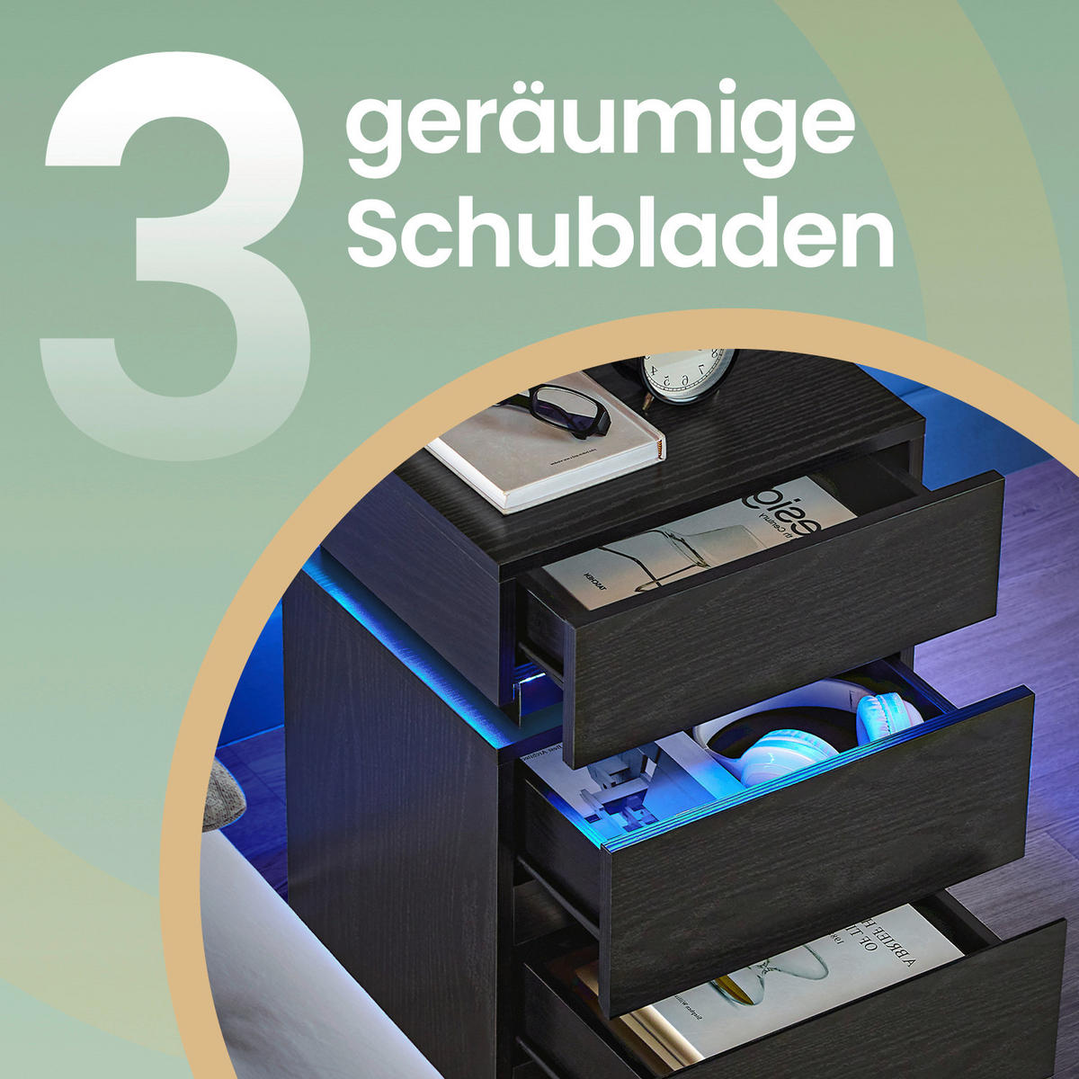 NACHTSCHRANK 40/55/35 cm  - Schwarz, Trend, Holzwerkstoff (40/55/35cm) - Boxxx